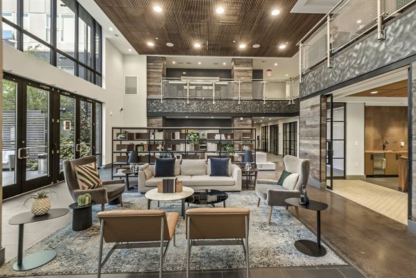 Clubhouse with modern decor and seating at Union Heights Apartments
