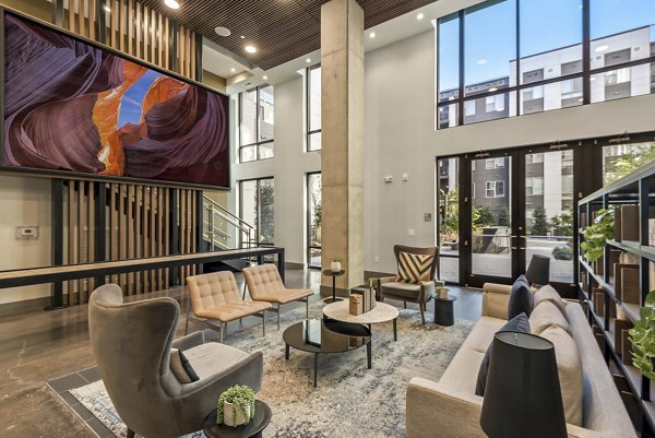 Upscale clubhouse featuring modern design and social spaces at Union Heights Apartments