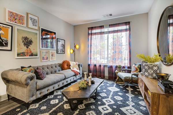 Spacious living room with modern decor at Union Heights Apartments