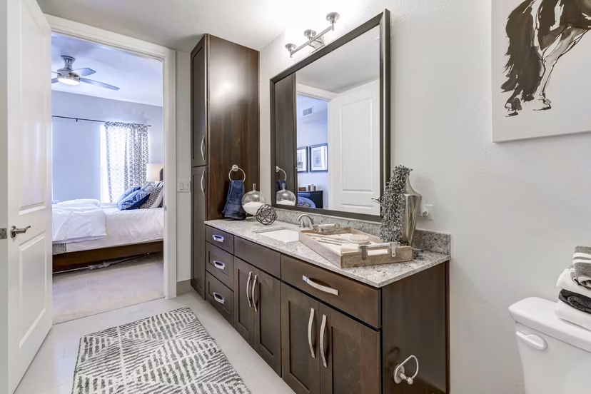 Modern bathroom with sleek fixtures at The Kathryn Apartments offering luxury living experiences