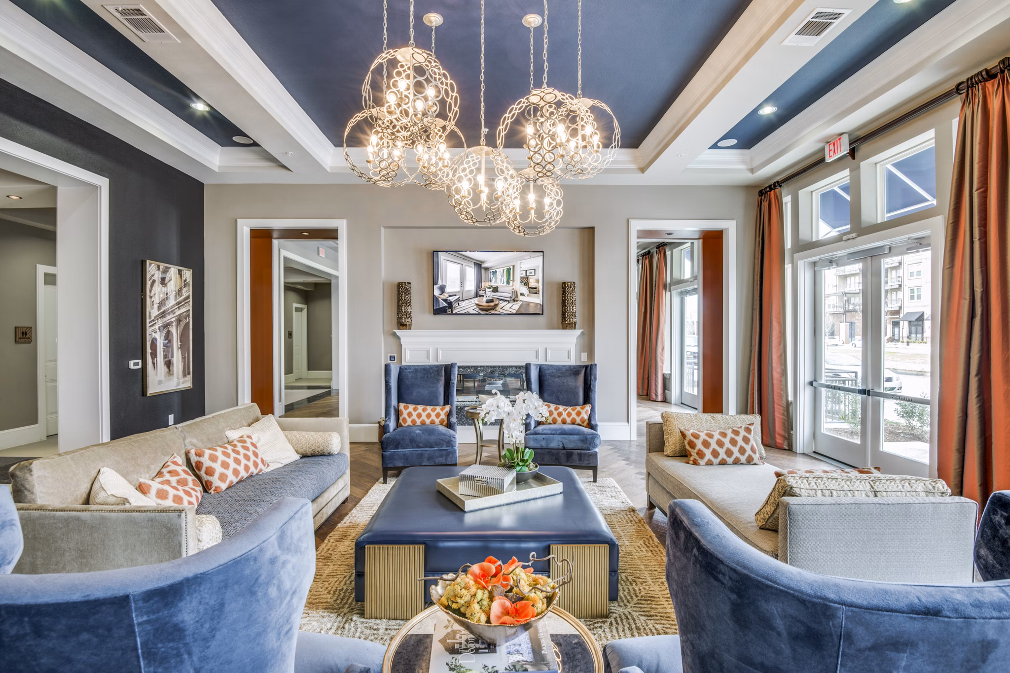 Welcoming clubhouse lobby with modern decor at The Kathryn Apartments