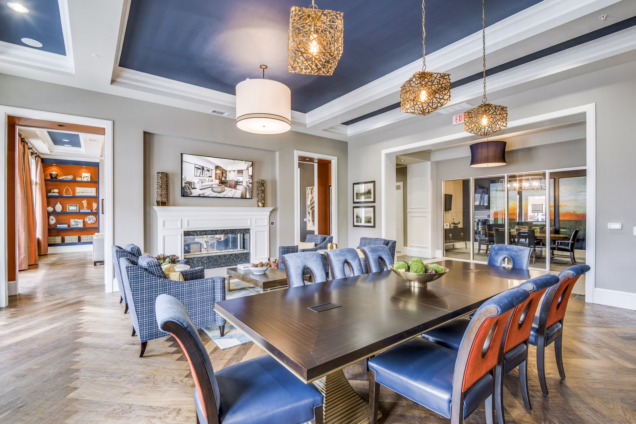 Clubhouse lobby featuring modern decor and seating at The Kathryn Apartments, luxury living in an exclusive neighborhood