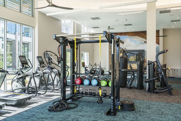 State-of-the-art fitness center with modern equipment at Rowe at Pear Village Apartments