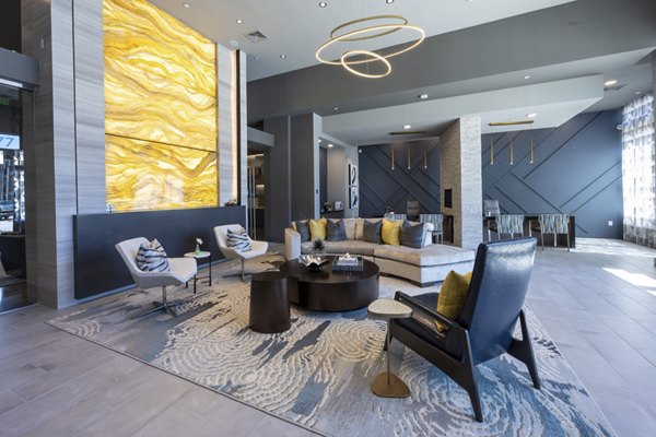 Clubhouse featuring modern design and communal spaces at Union House Apartments, a luxury property by Greystar