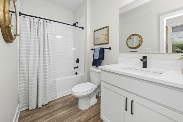 Modern bathroom with sleek fixtures at Evermore Apartments