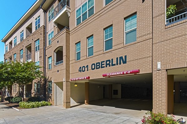 Covered parking garage at 401 Oberlin Apartments offering secure vehicle storage in luxury complex