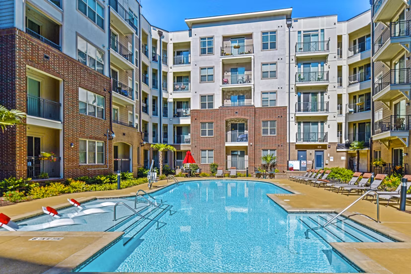 Rooftop pool with city views at 401 Oberlin Apartments