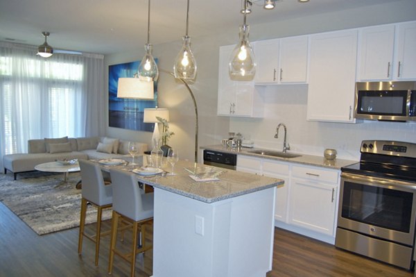Modern kitchen with stainless steel appliances at 5115 Park Place Apartments