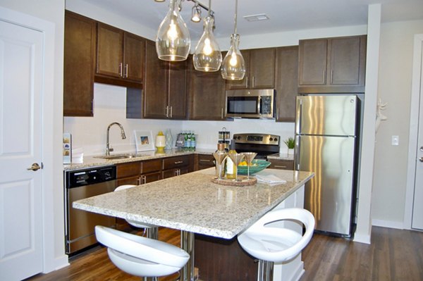 Modern kitchen with sleek countertops and stainless steel appliances at 5115 Park Place Apartments