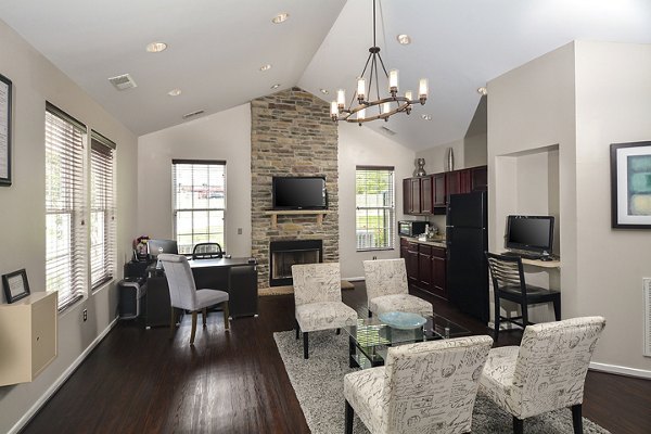 Clubhouse with modern design and cozy seating at 62 Eleven Apartments
