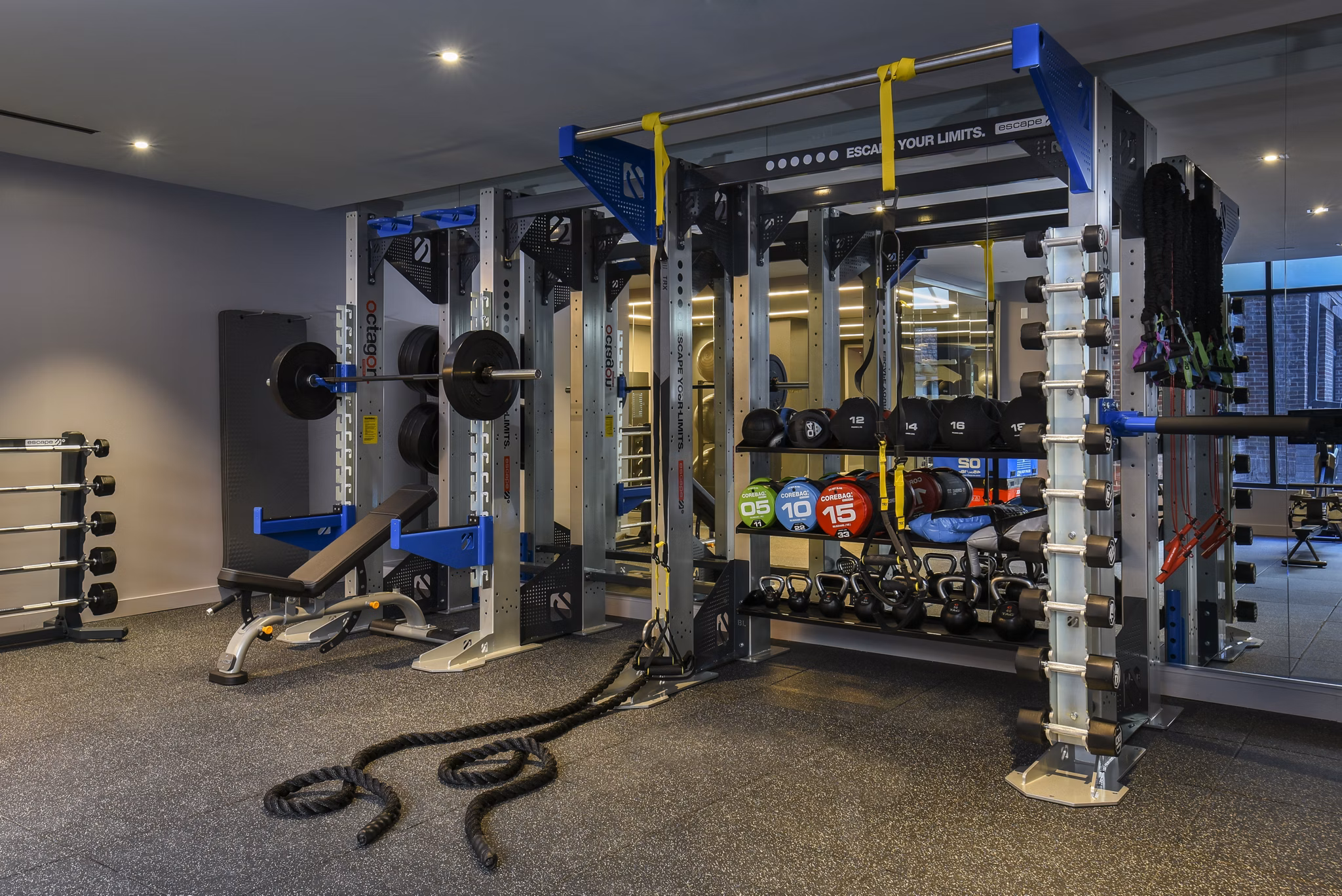 State-of-the-art fitness center featuring modern equipment at Alta 801 Apartments