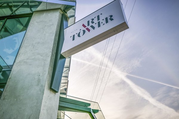 Alta ART Tower: Artistic signage at luxury apartments in downtown location