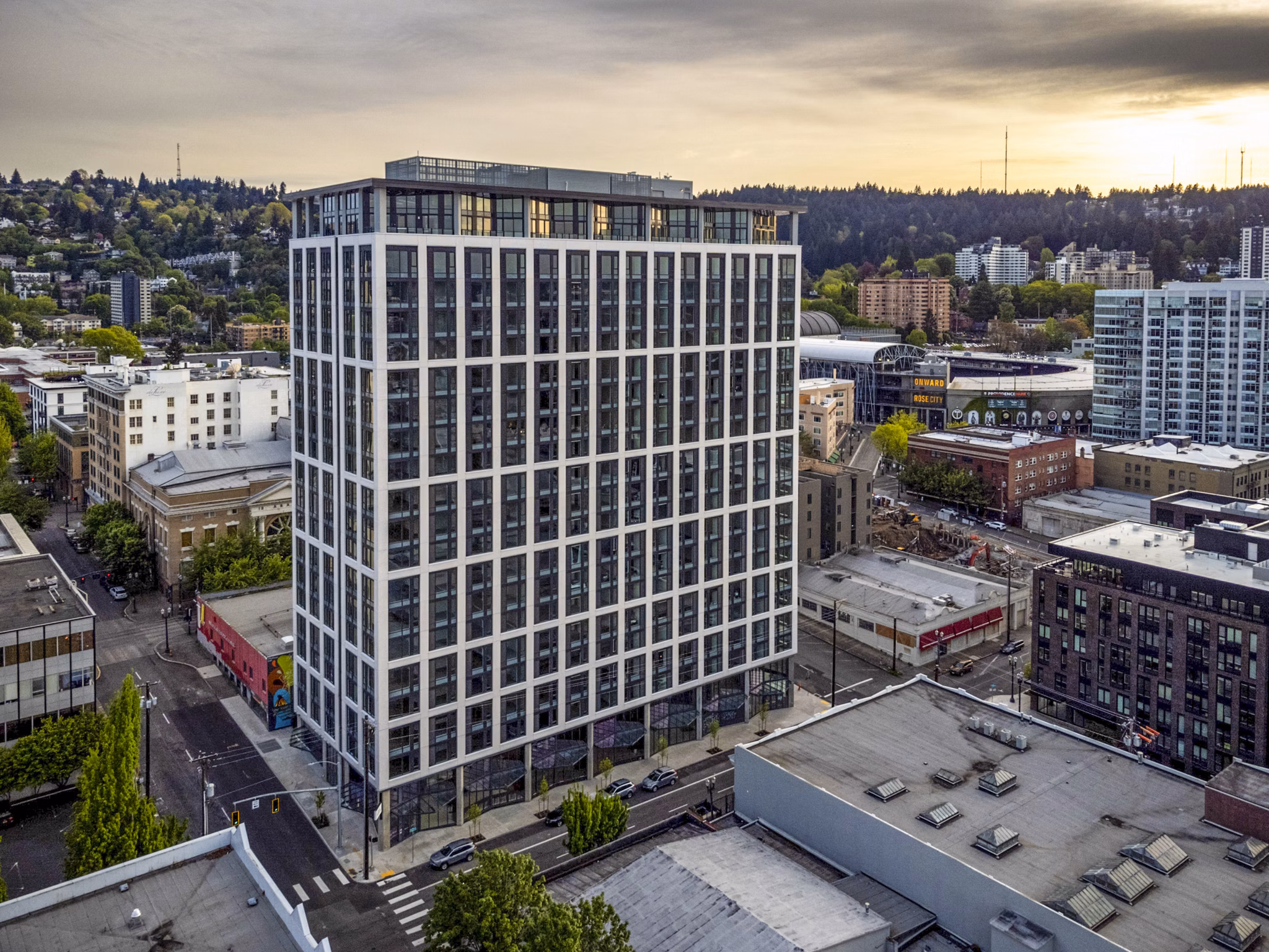 Alta ART Tower Apartments: Striking building showcasing luxury high-rise architecture in downtown Greystar community