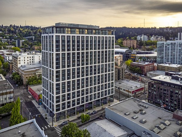 Alta ART Tower Apartments: Striking building showcasing luxury high-rise architecture in downtown Greystar community