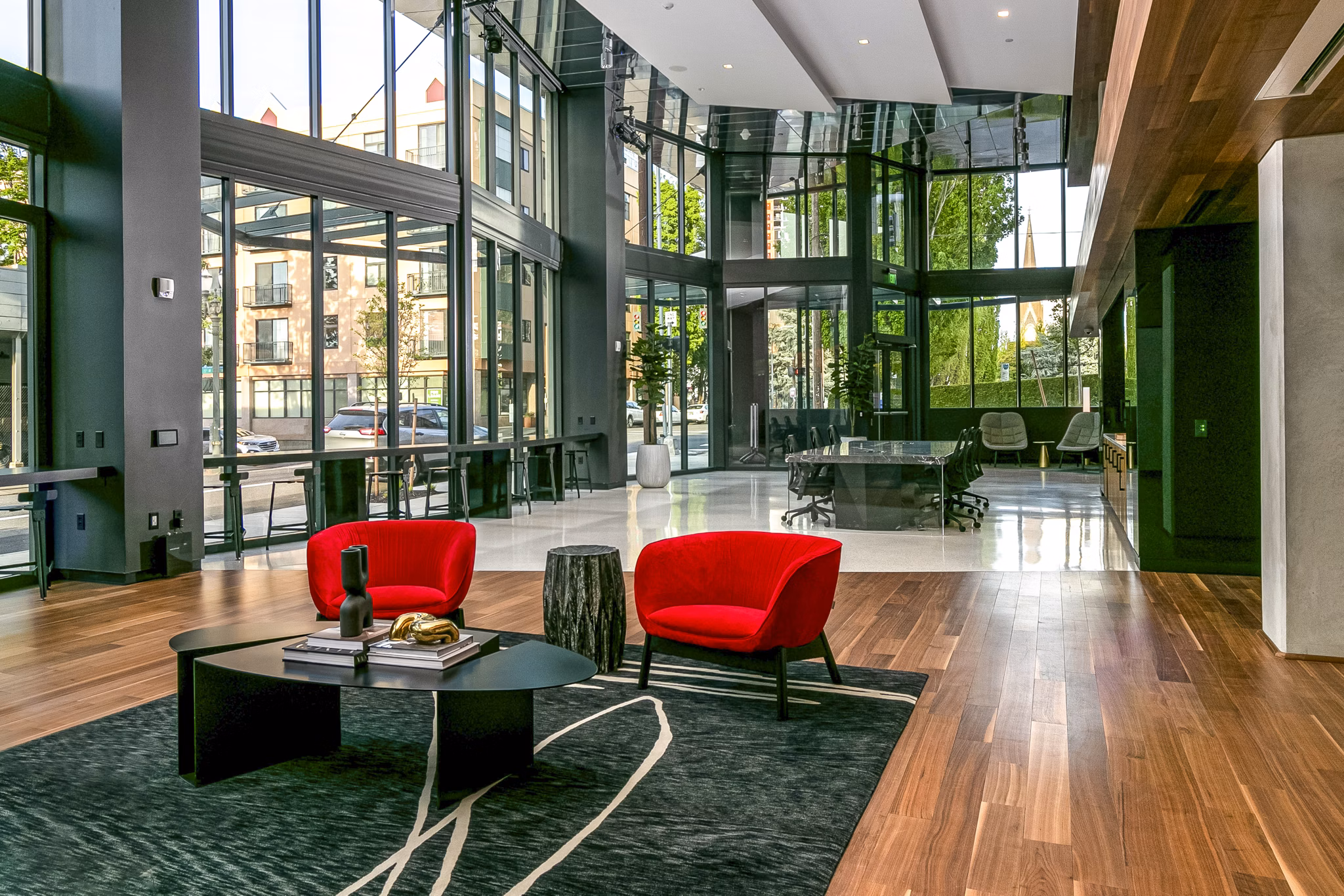 Clubhouse lobby with contemporary dÃ©cor at Alta ART Tower Apartments in the heart of the city