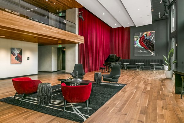Clubhouse lobby with modern decor at Alta ART Tower Apartments, luxury Greystar property offering premium amenities and stylish urban living