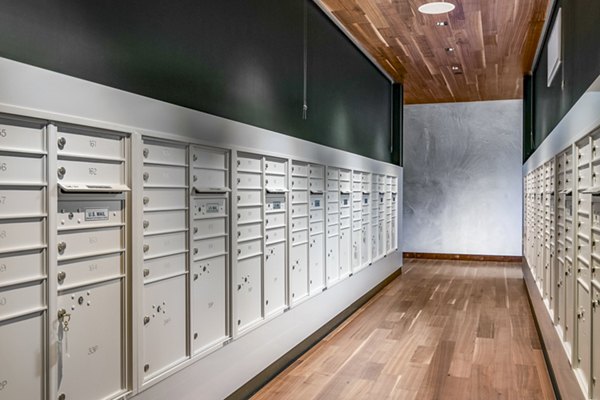 Modern mail room with sleek design at Alta ART Tower Apartments