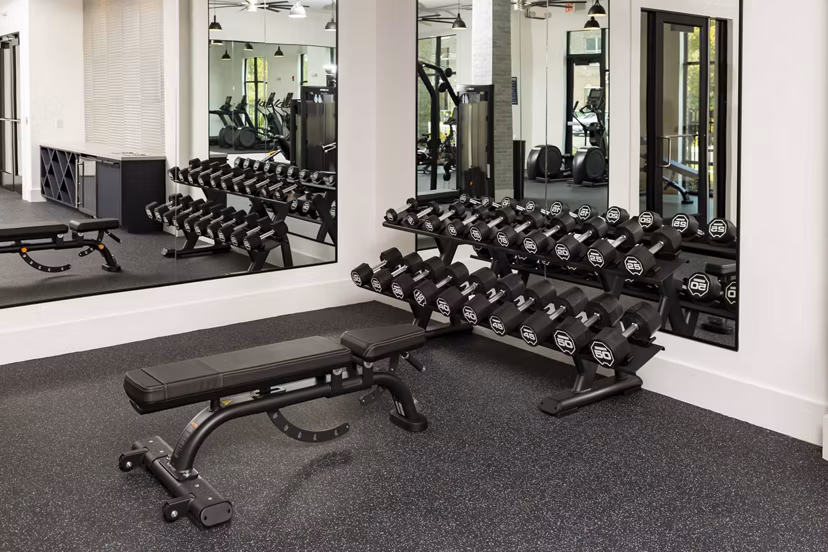 State-of-the-art fitness center with modern equipment at Alta Ashley Park Apartments for luxury living and wellness