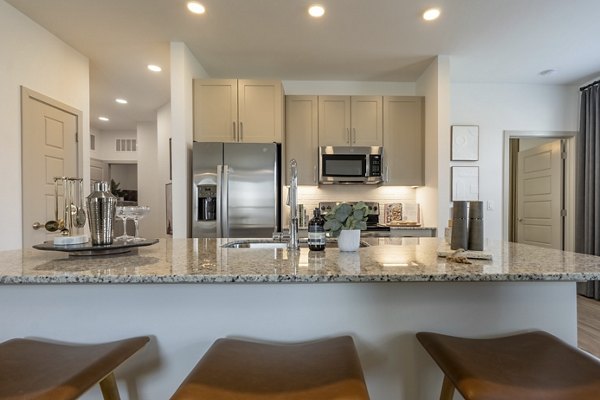 Modern kitchen with stainless steel appliances at Alta Berry Creek Apartments