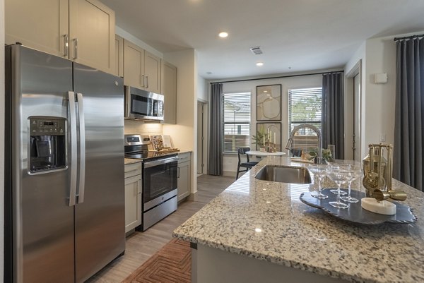 Modern kitchen with stainless steel appliances at Alta Berry Creek Apartments