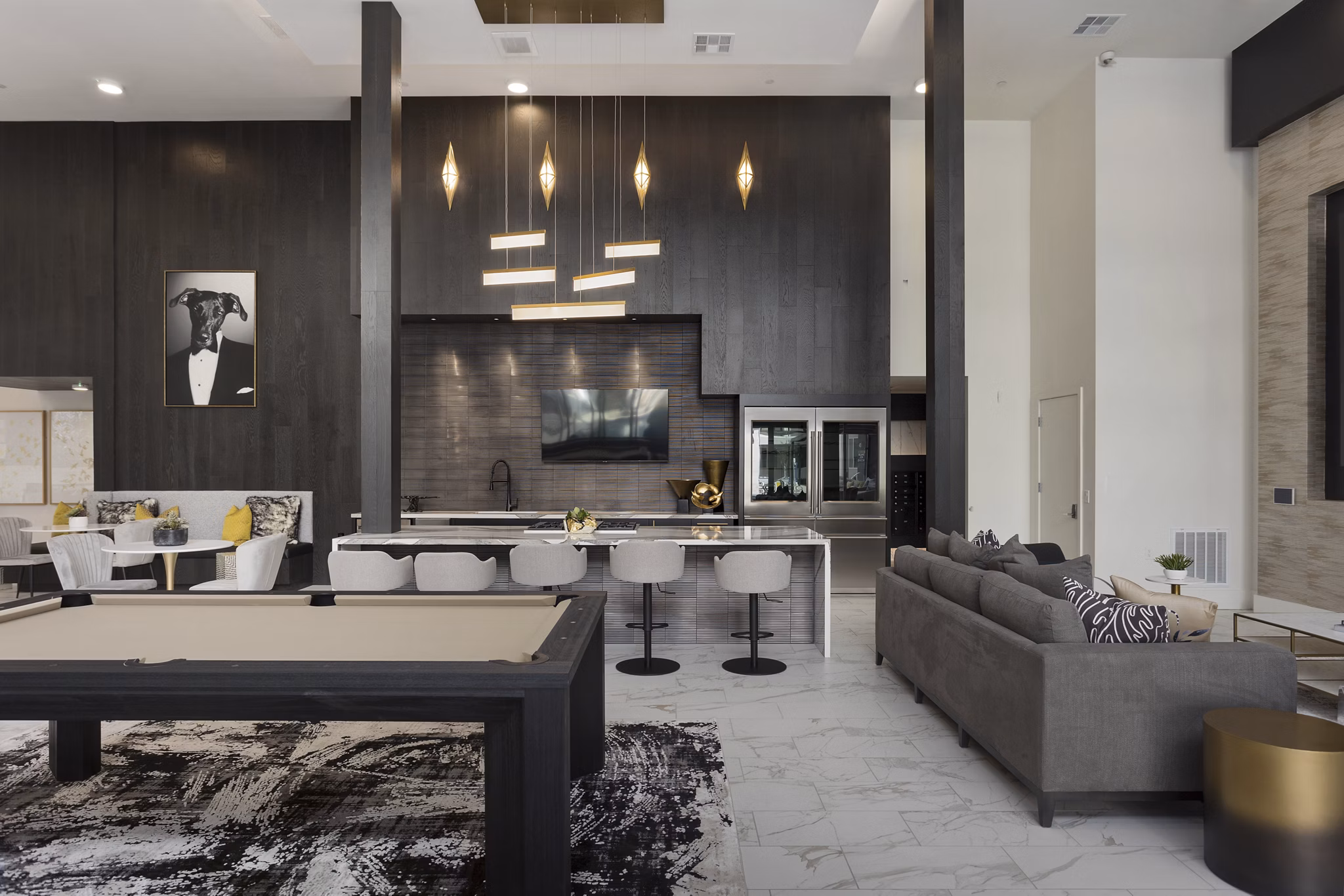 Clubhouse with modern design and communal seating at Alta Biltmore luxury apartments