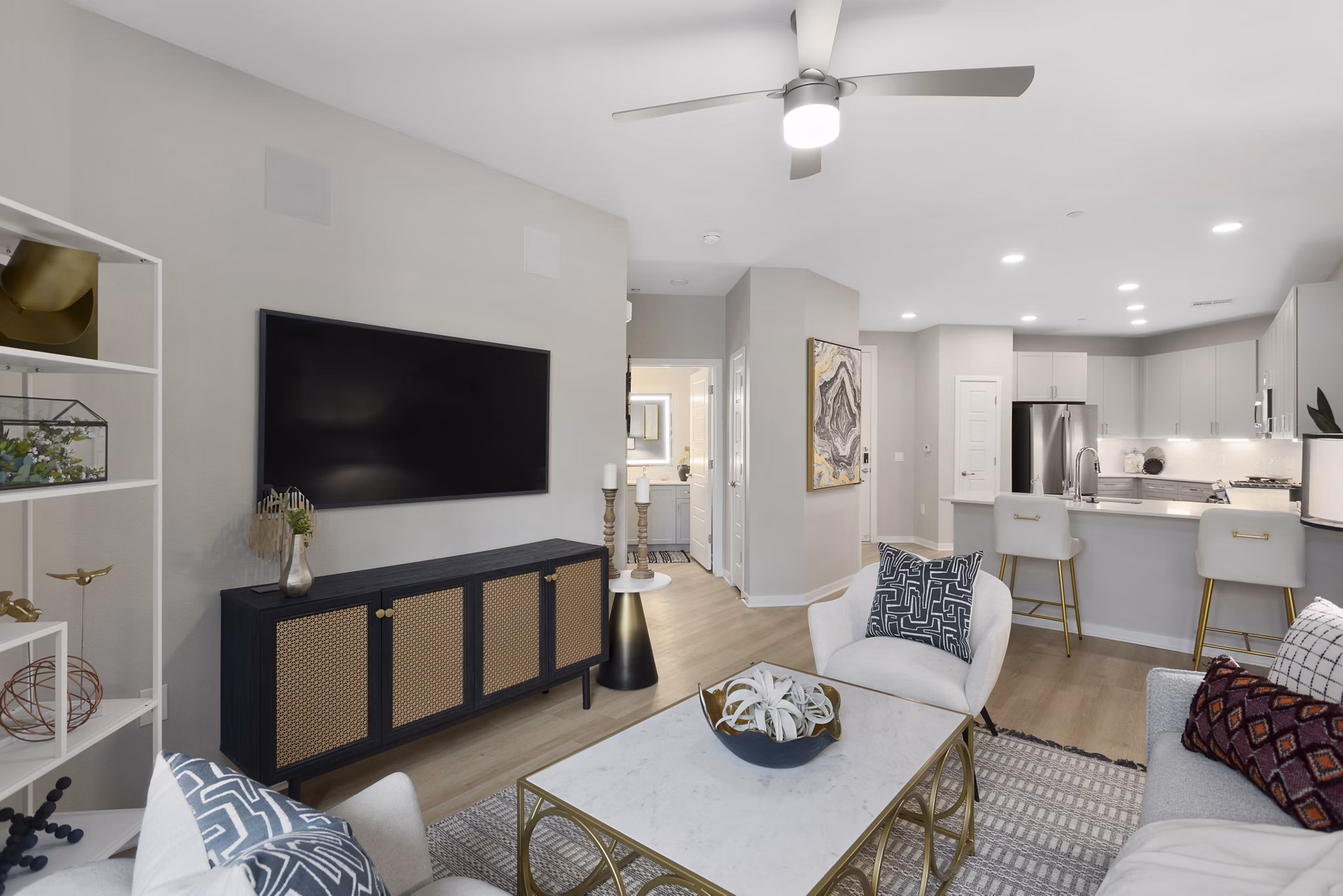 Spacious living room with contemporary decor at Alta Biltmore Apartments, showcasing luxury living in a prime location