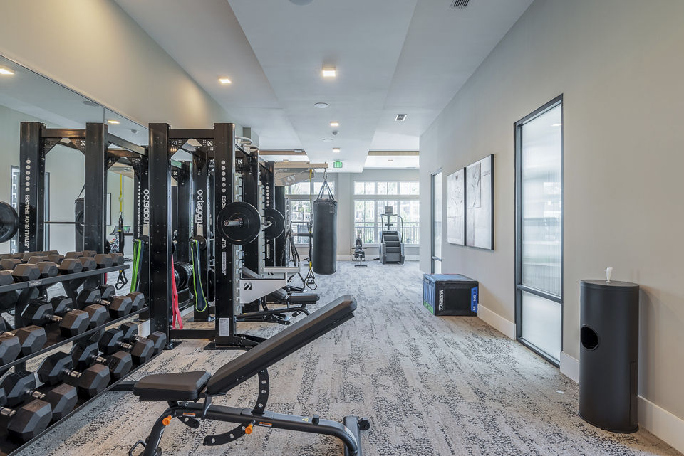 State-of-the-art fitness center with modern workout equipment at Alta Citron Apartments