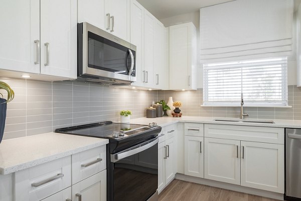 Sleek kitchen with stainless steel appliances at Alta Citron Apartments