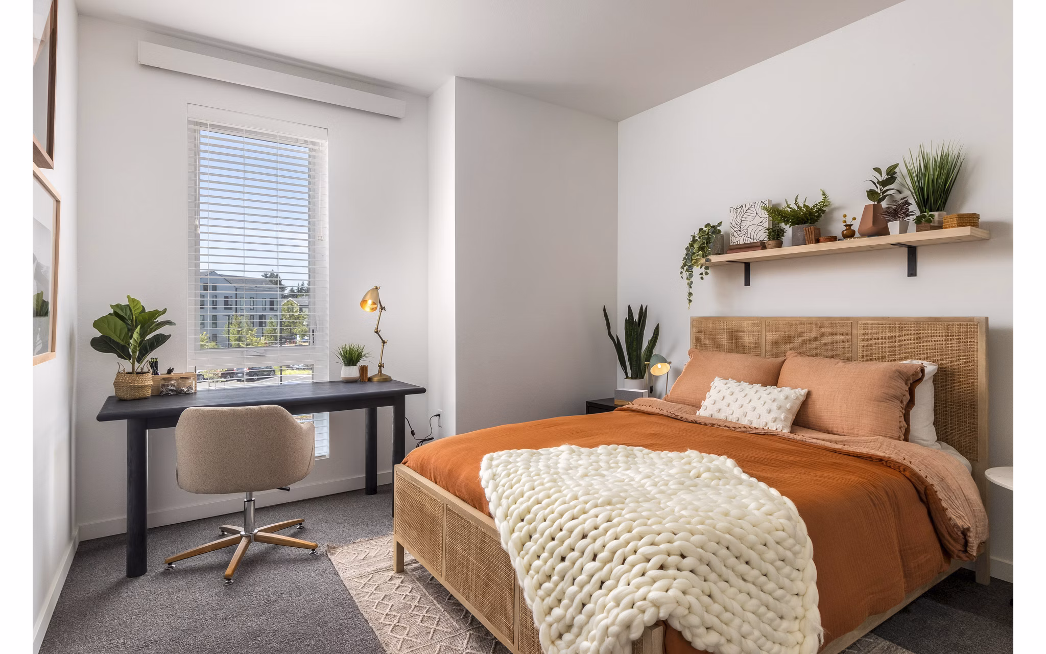 Modern bedroom with elegant furnishings at Alta Civic Station luxury apartments