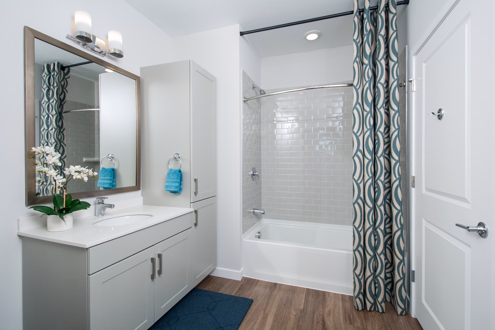 Modern bathroom with sleek fixtures at Alta Clara at the Fells Apartments