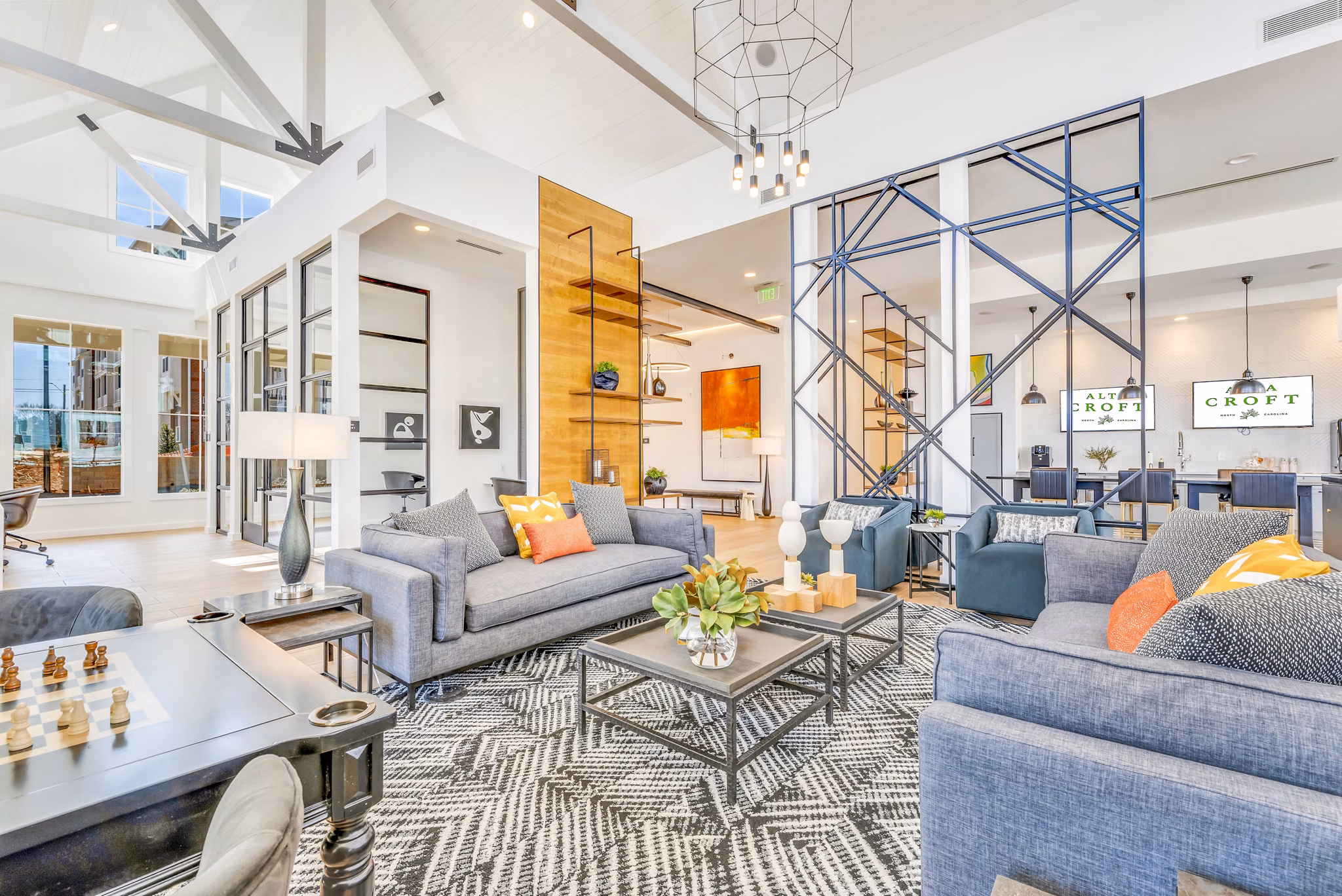 Modern clubhouse with elegant seating at Alta Croft Apartments