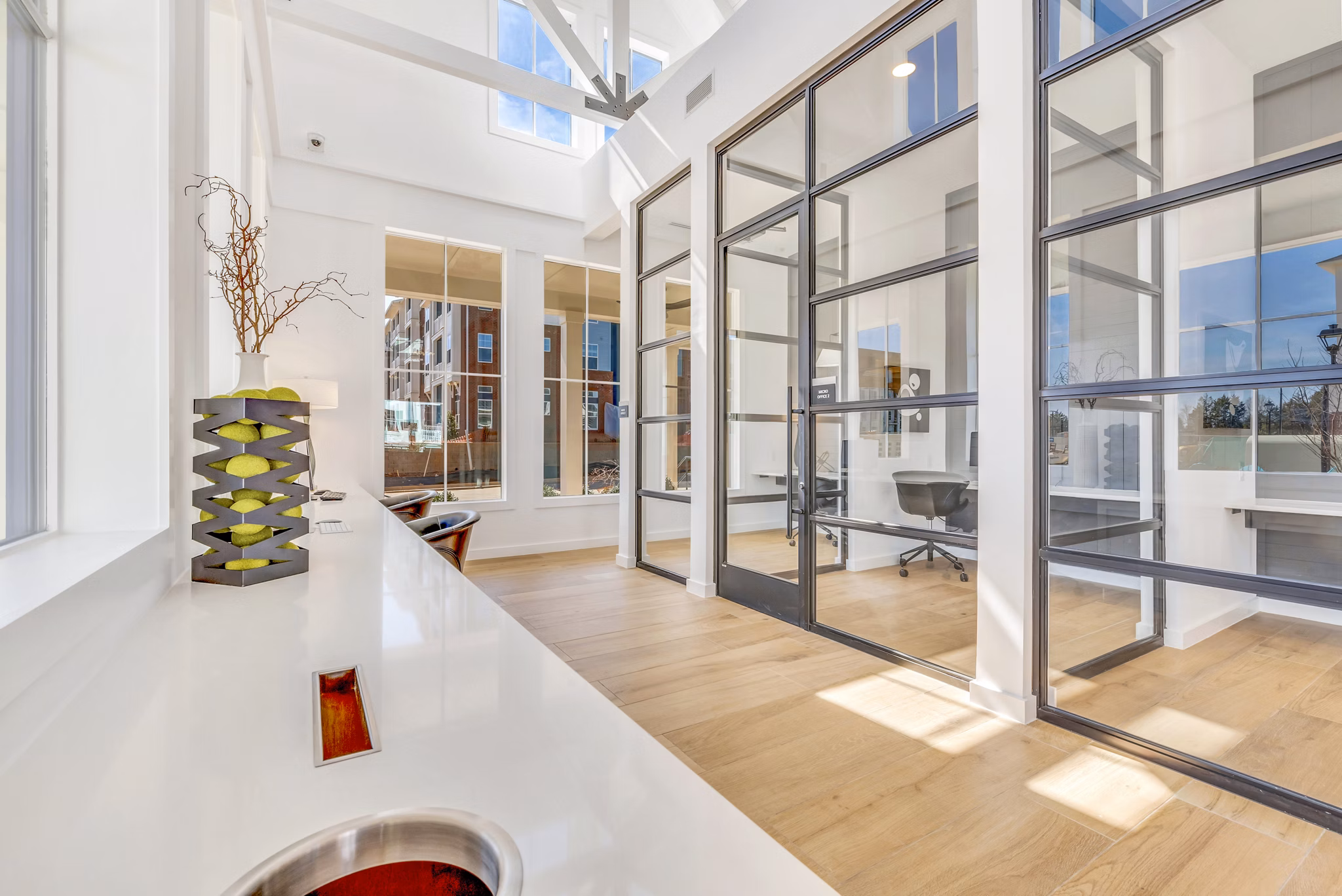Business center featuring workstations and modern design at Alta Croft Apartments