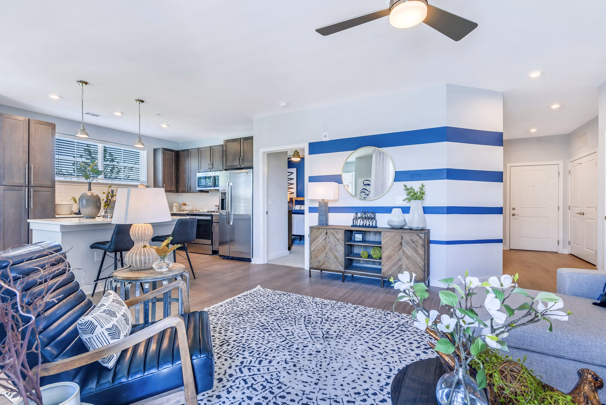 Cozy living room with stylish decor in Alta Croft Apartments