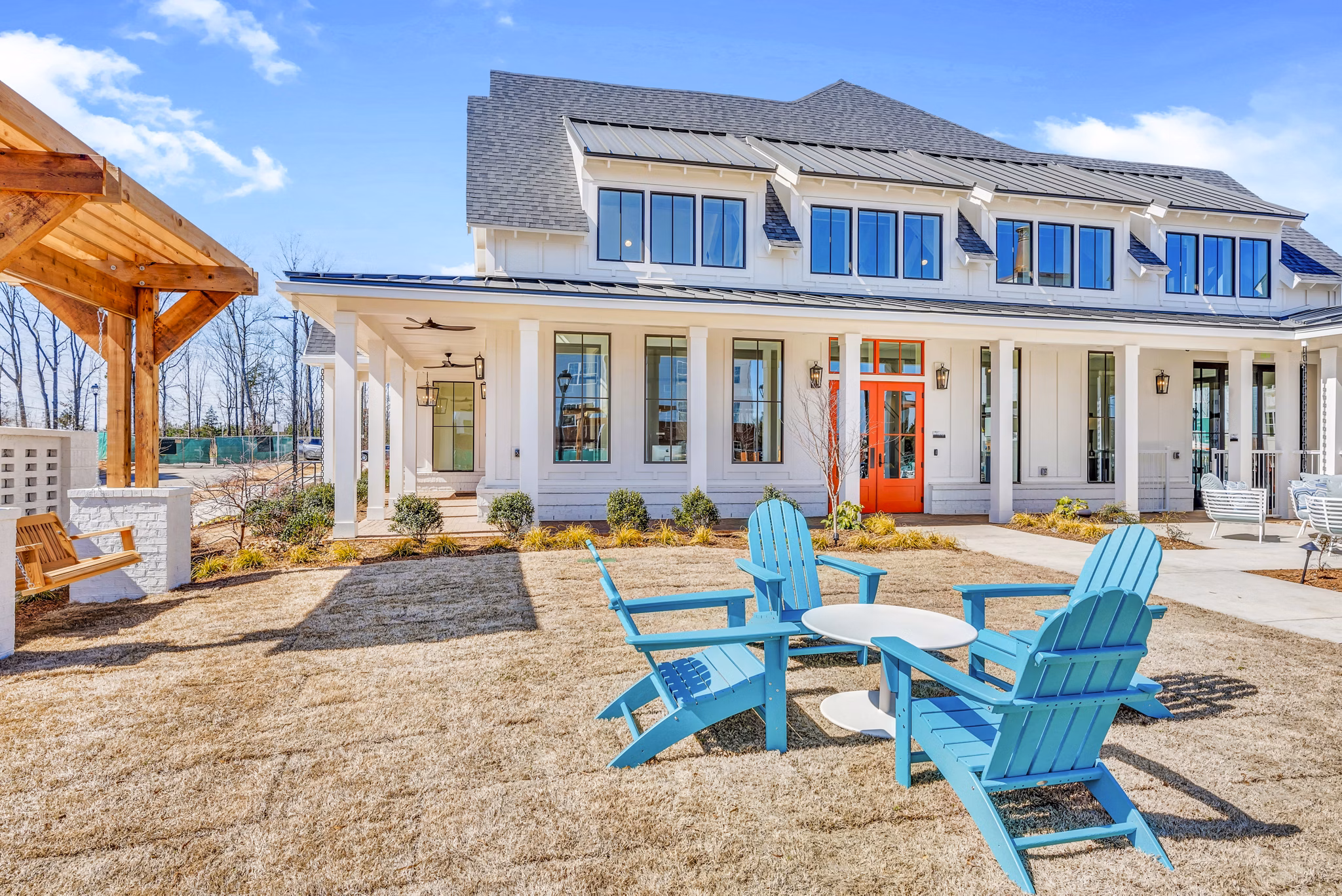 Modern outdoor patio with comfortable seating at Alta Croft Apartments, offering luxury living in a vibrant community setting