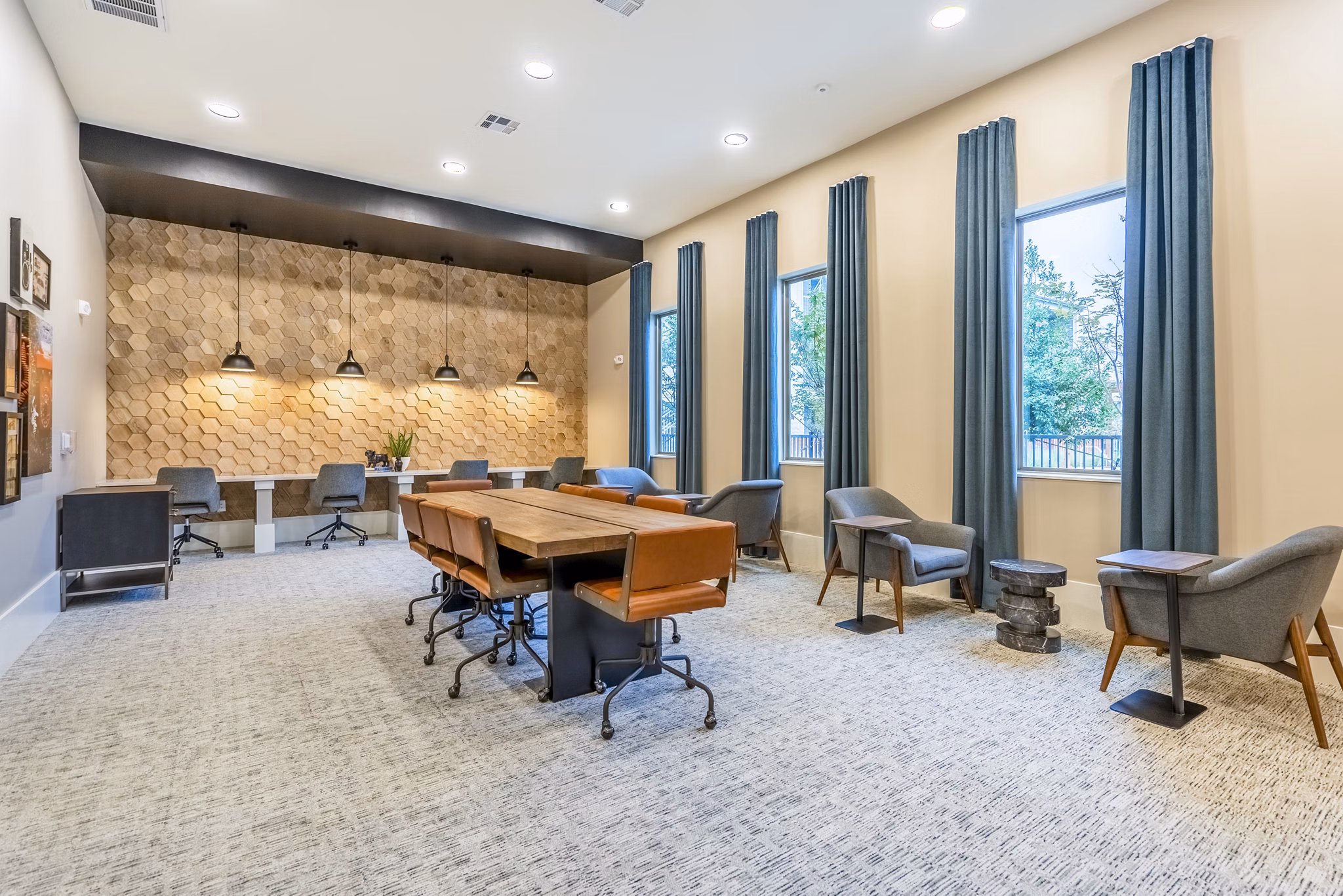 Modern business center with ergonomic workstations at Alta Cypress Springs Apartments