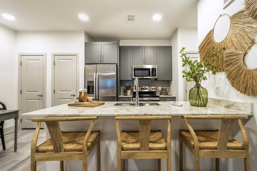 Modern kitchen with stainless steel appliances at Alta Cypress Springs Apartments