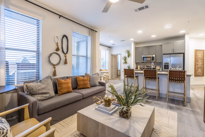 Spacious living room with modern decor in Alta Cypress Springs Apartments, offering luxury amenities and comfort