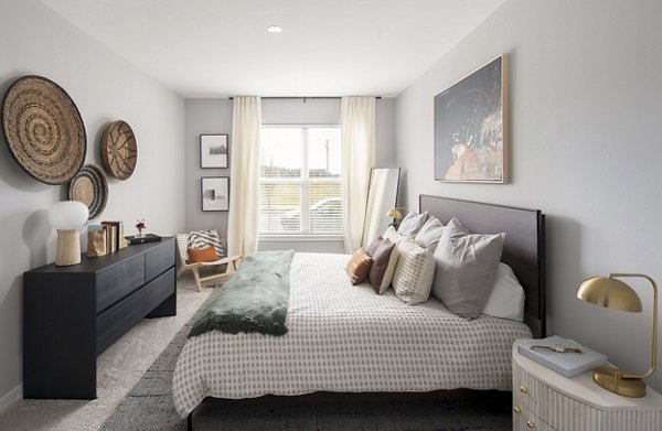 Contemporary bedroom with stylish decor in Alta Davis Apartments