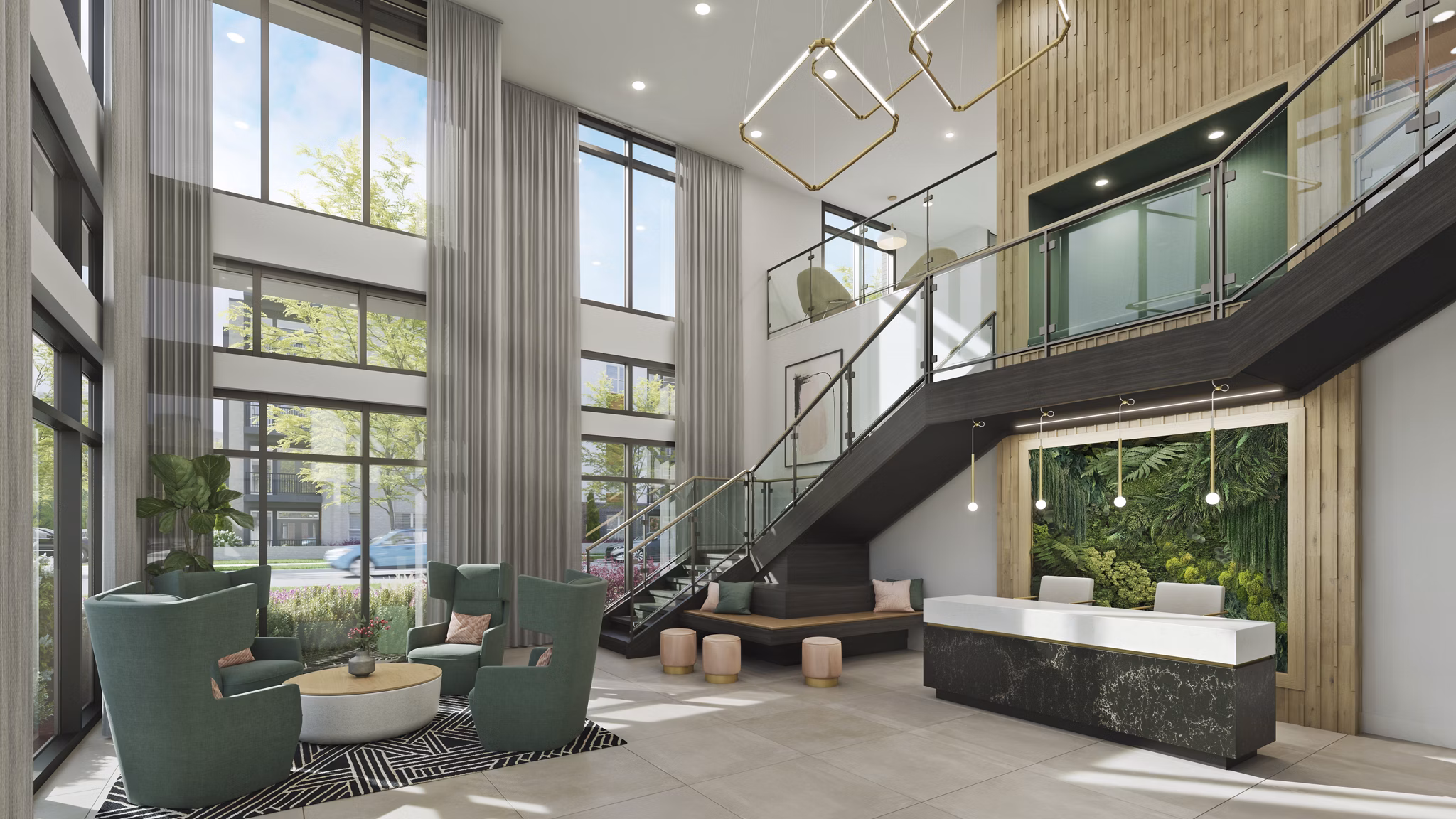 Elegant clubhouse with stylish seating at Alta Davis Apartments, offering luxury spaces for gatherings and events