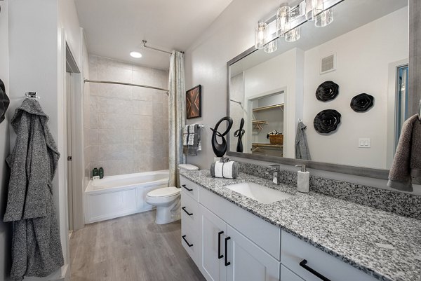 Modern bathroom with elegant fixtures in Alta Denton Station Apartments