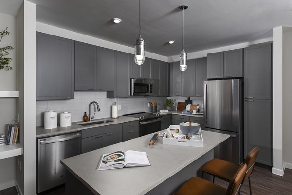 Modern kitchen with stainless steel appliances in Alta Federal Hill Apartments