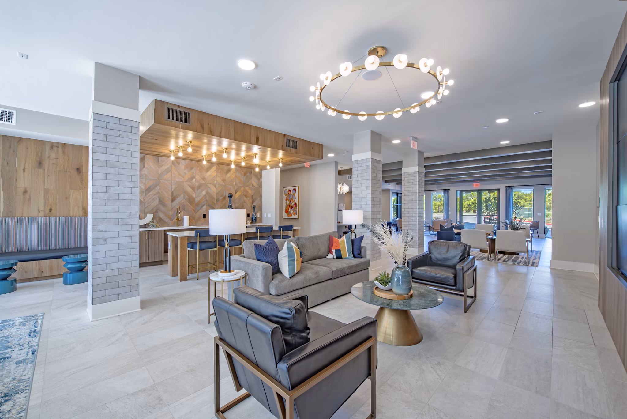 Clubhouse with modern seating and design elements at Alta Firewheel Apartments