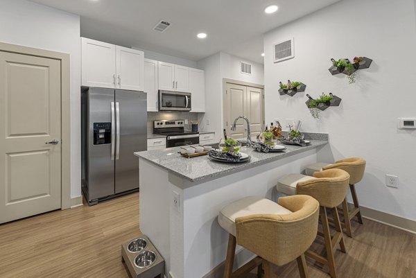 Alta Landing Apartments: Modern kitchen with stainless steel appliances and granite countertops