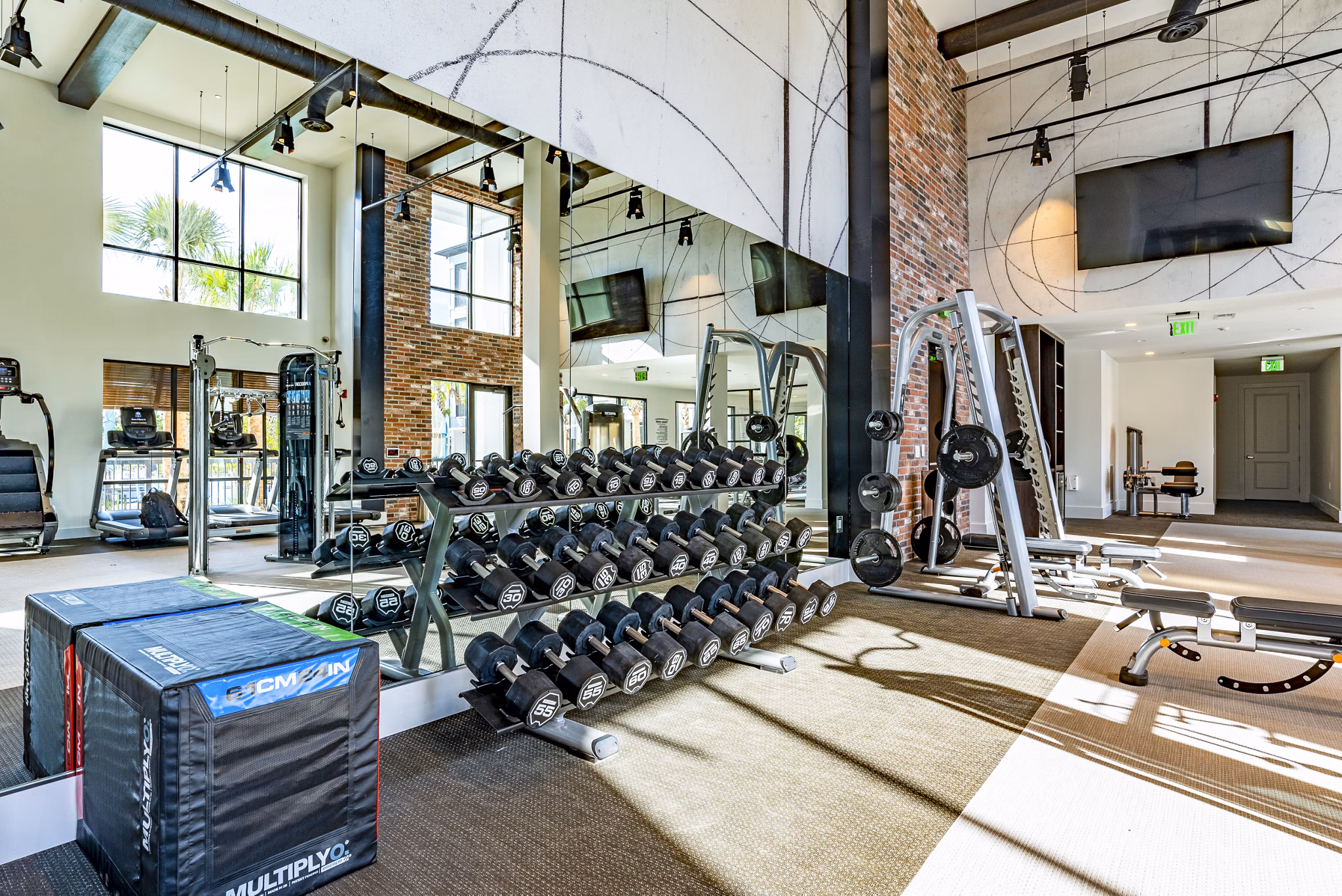 Fitness center with modern equipment at Alta Longwood Apartments fitness center