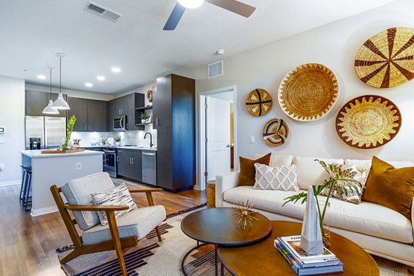Spacious living room with modern decor in Alta Longwood Apartments