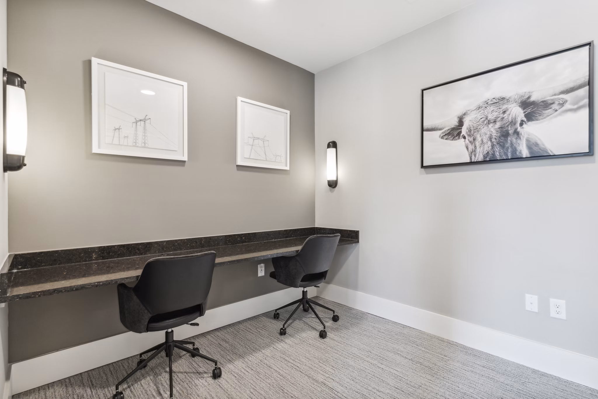 Business center with modern workstations at Alta Marine Creek Apartments