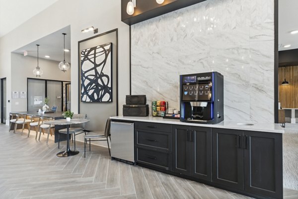 Clubhouse featuring modern design and seating areas at Alta Marine Creek Apartments, a luxury community in Fort Worth