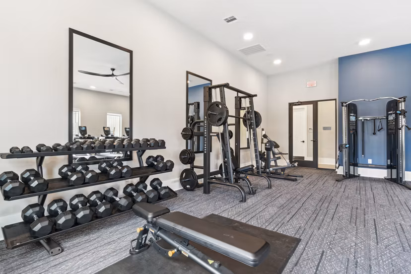 Modern fitness center with state-of-the-art equipment at Alta Marine Creek Apartments