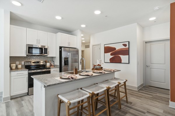Modern kitchen with stainless steel appliances at Alta Marine Creek Apartments