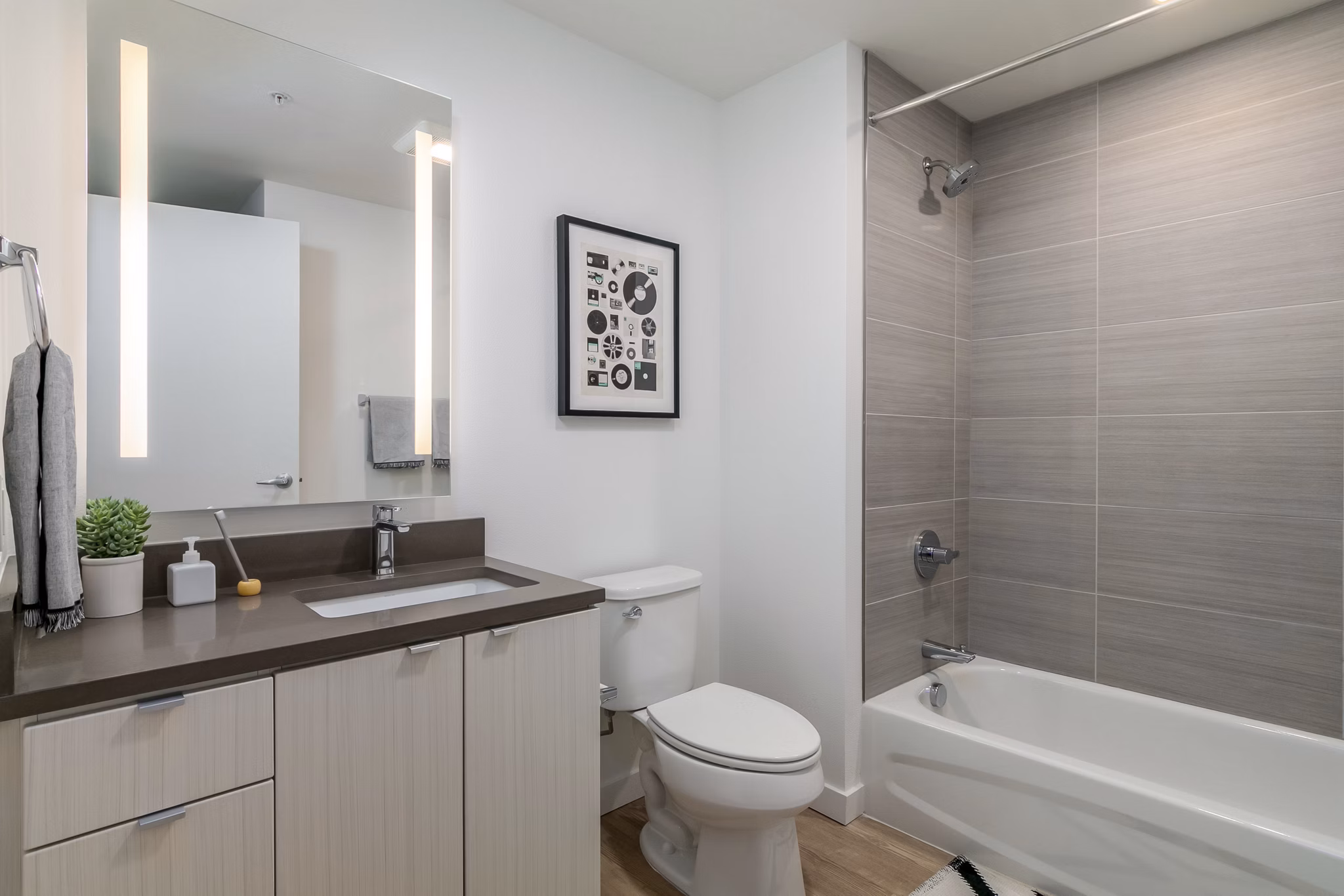 Spacious bathroom with modern fixtures at Alta Peak Apartments, luxury living near the heart of the city for Greystar residents